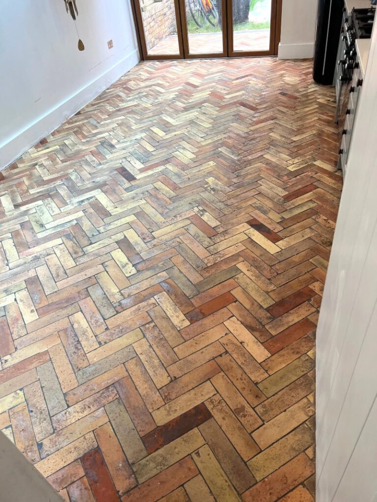 Badly Stained Brick Tiled Kitchen Floor After Cleaning Barking