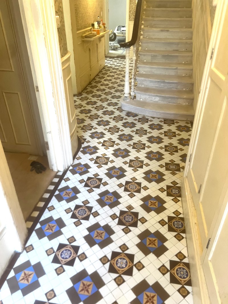 Victorian Encaustic Tiled Hallway Floor After Restoration Wanstead
